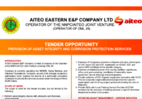 TENDER OPPORTUNITY PROVISION OF ASSET INTEGRITY AND CORROSION PROTECTION SERVICES